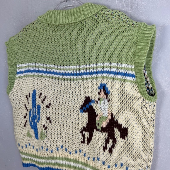 Bailey Rose size L oversized zip up vest retro knitted western cowboy green NEW - Picture 9 of 13